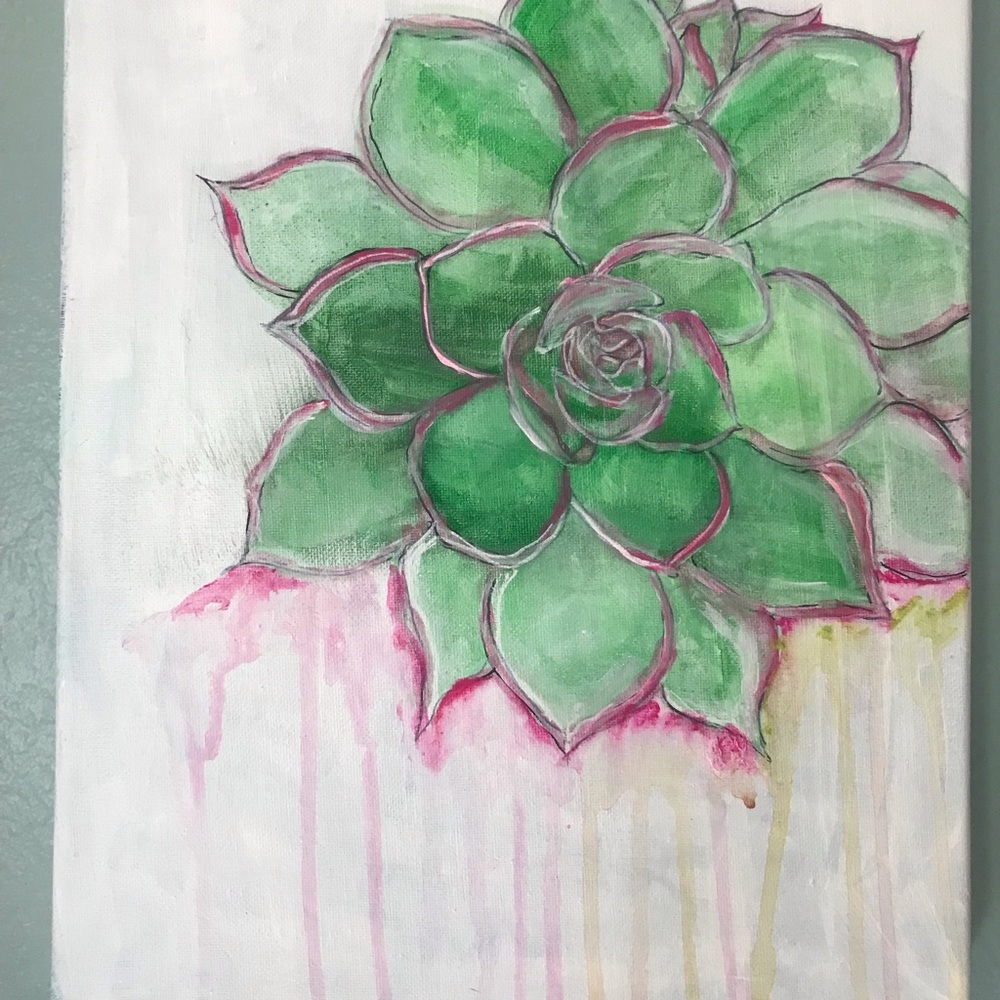 Canvas original Art. Succulent painting.